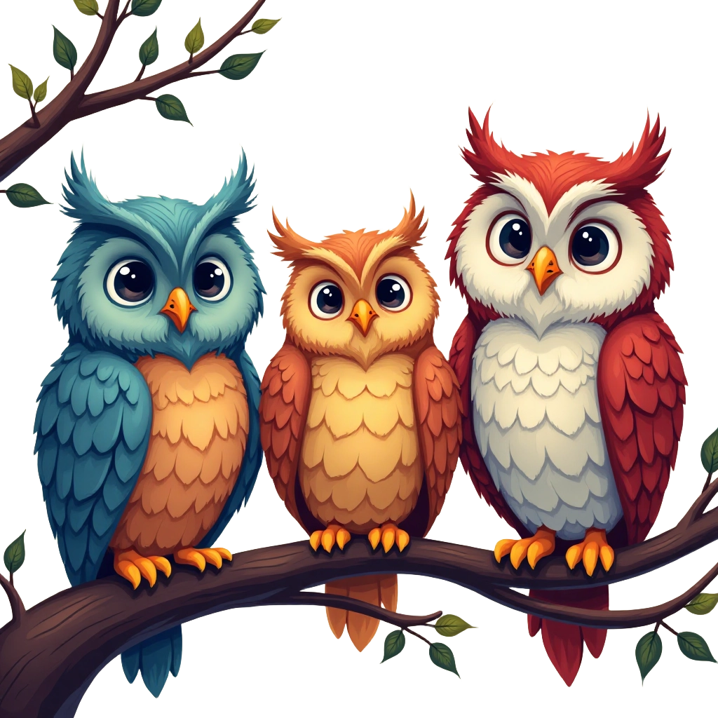 Three Owls on a Branch